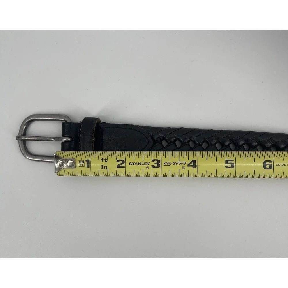 Girls Black Braided Leather Belt Size‎ M Youth Woven Casual Silver Buckle